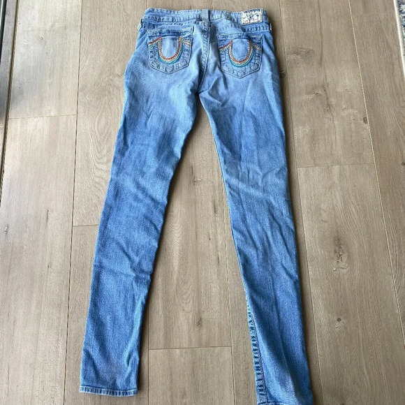 True Religion Straight Leg Jeans Womens 29 Light Wash Rainbow  Pockets - Picture 3 of 8